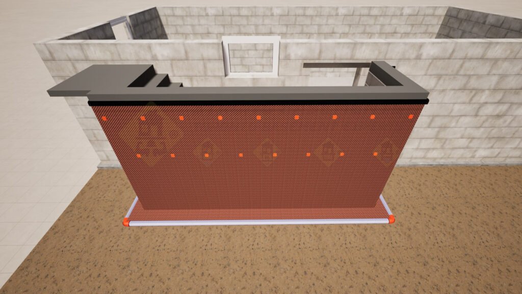 Waterproofing membrane installed on exterior retaining wall for a basement walkout.