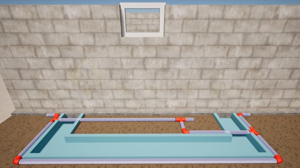 Weeping tile drainage pipe installed around a basement walkout foundation in Toronto.