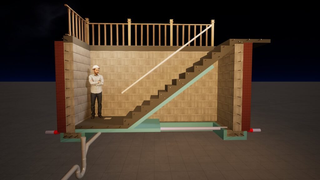 Basement separate entrance construction in Toronto with foundation and concrete work in progress.

