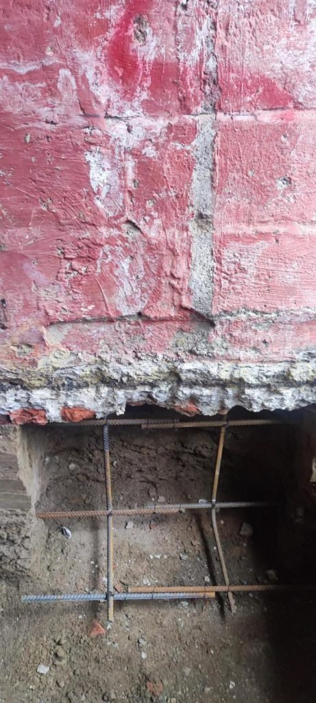 Basement underpinning in Toronto, Section 12 view showing excavation, foundation support, and preparation before concrete installation.