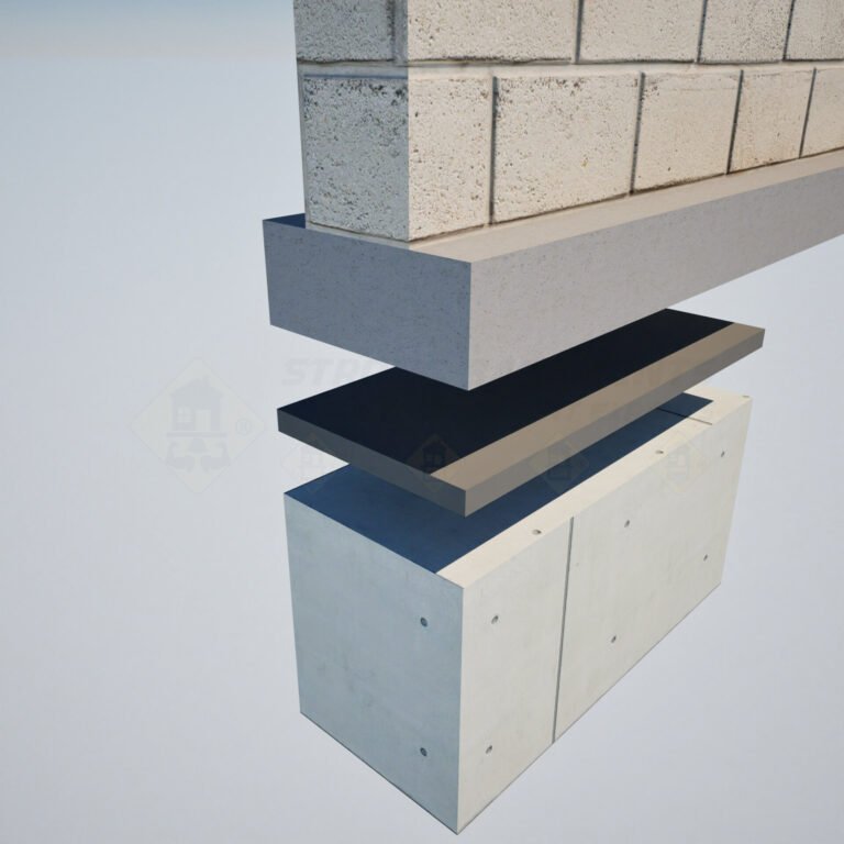 Non-shrink underpinning section showing new concrete footing under the original foundation with a 2–3 inch grout gap used for basement lowering in Toronto.